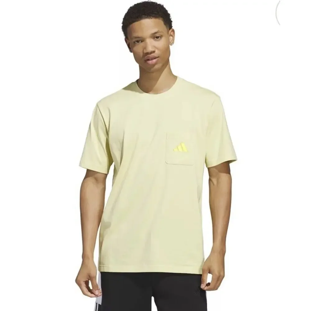 Adidas Mens 3 Bar Embroidered Short Sleeve Pocket TShirt Powder Yellow Size 2XLT
